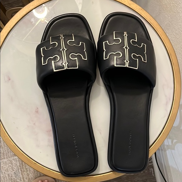 Navy Tory Burch Slide Sandals with Logo - Picture 5 of 6